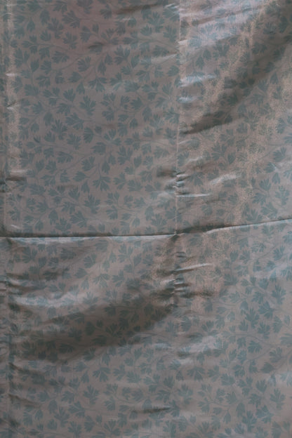 Tissue Linen Saree-Sea Green Flower With Sparrow Embryoid