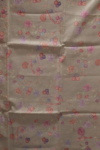 soft tussar saree-Greyish Blue Sparrow Print