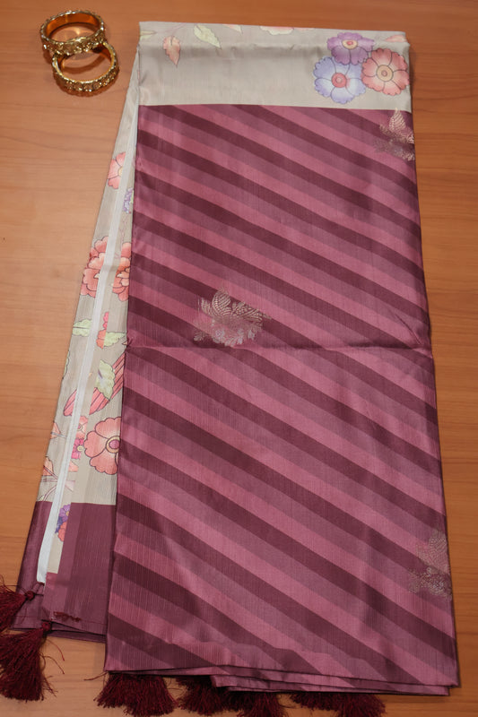soft tussar saree-Wine Sparrow Lines