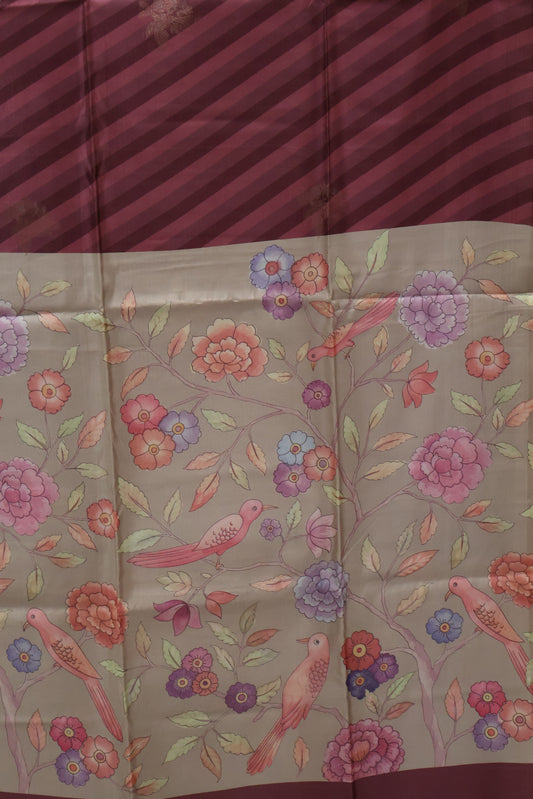 soft tussar saree-Wine Sparrow Lines