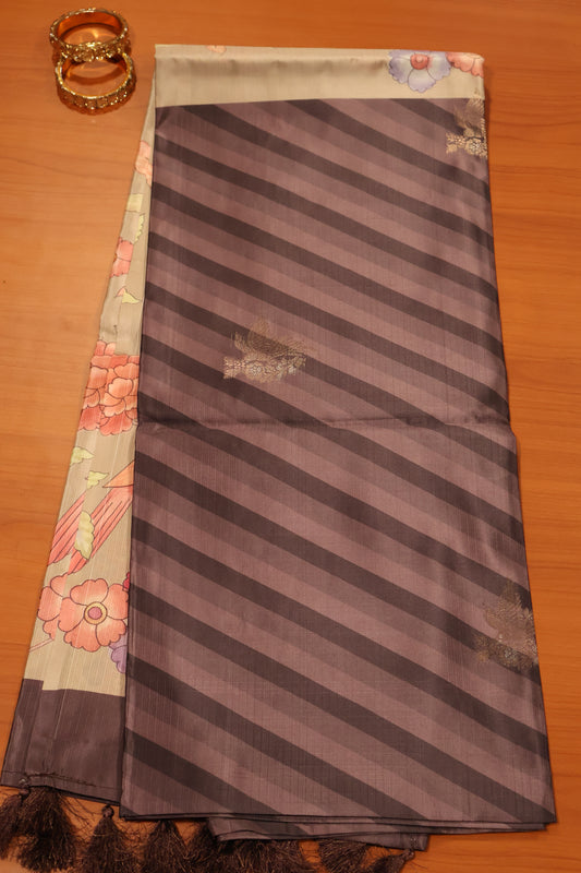 soft tussar saree-Lavender Sparrow Lines