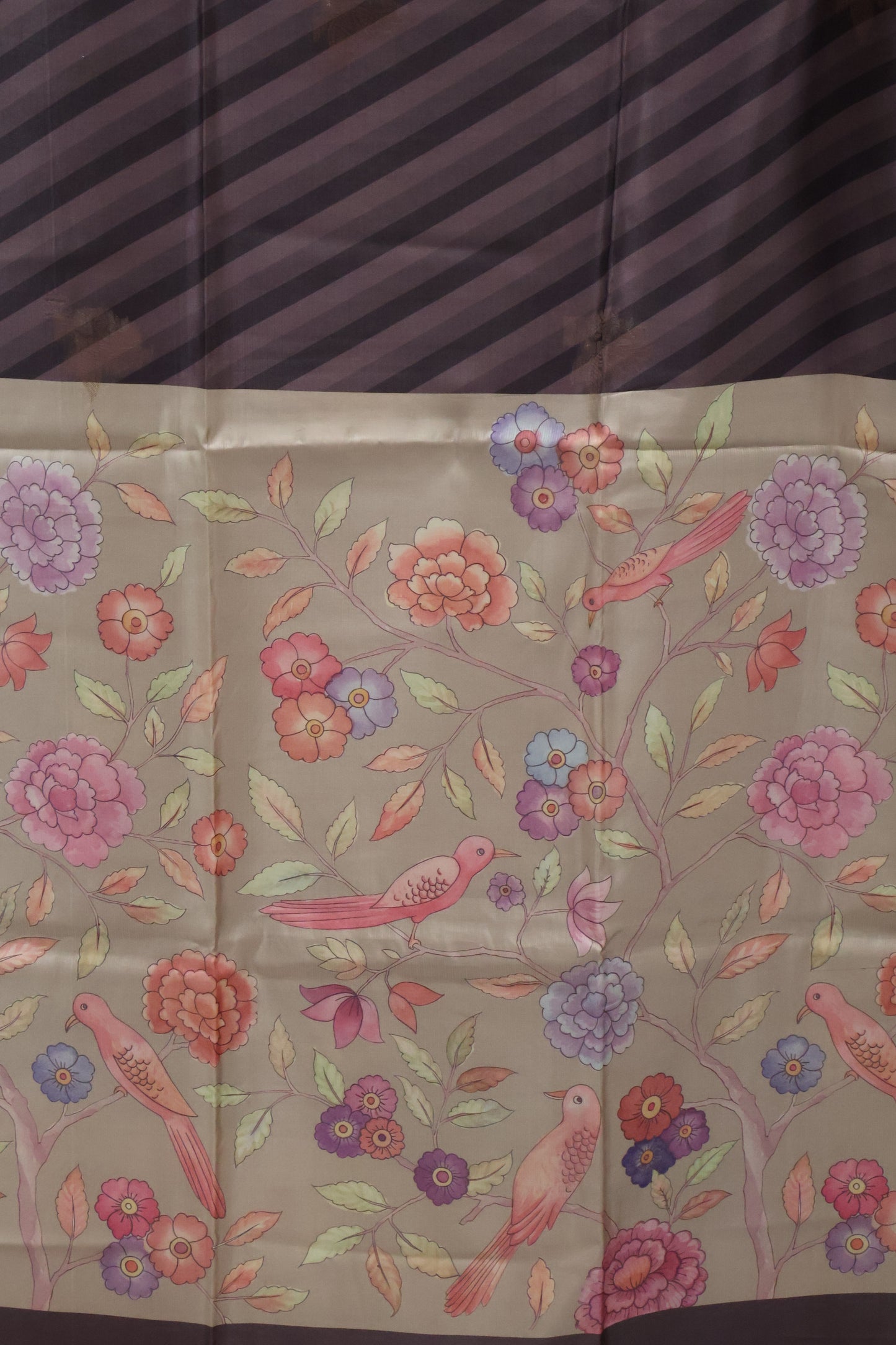 soft tussar saree-Lavender Sparrow Lines