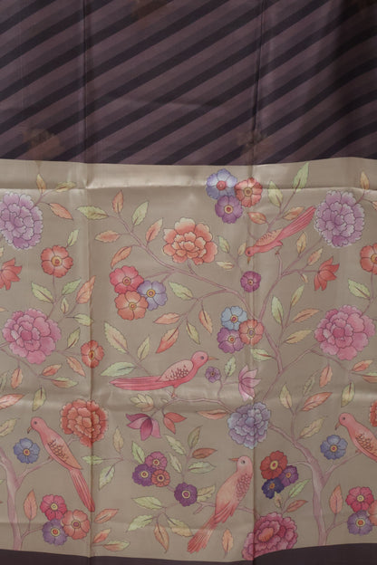 soft tussar saree-Lavender Sparrow Lines