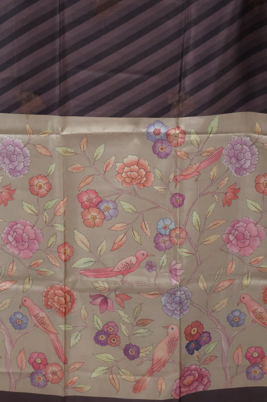 soft tussar saree-Lavender Sparrow Lines