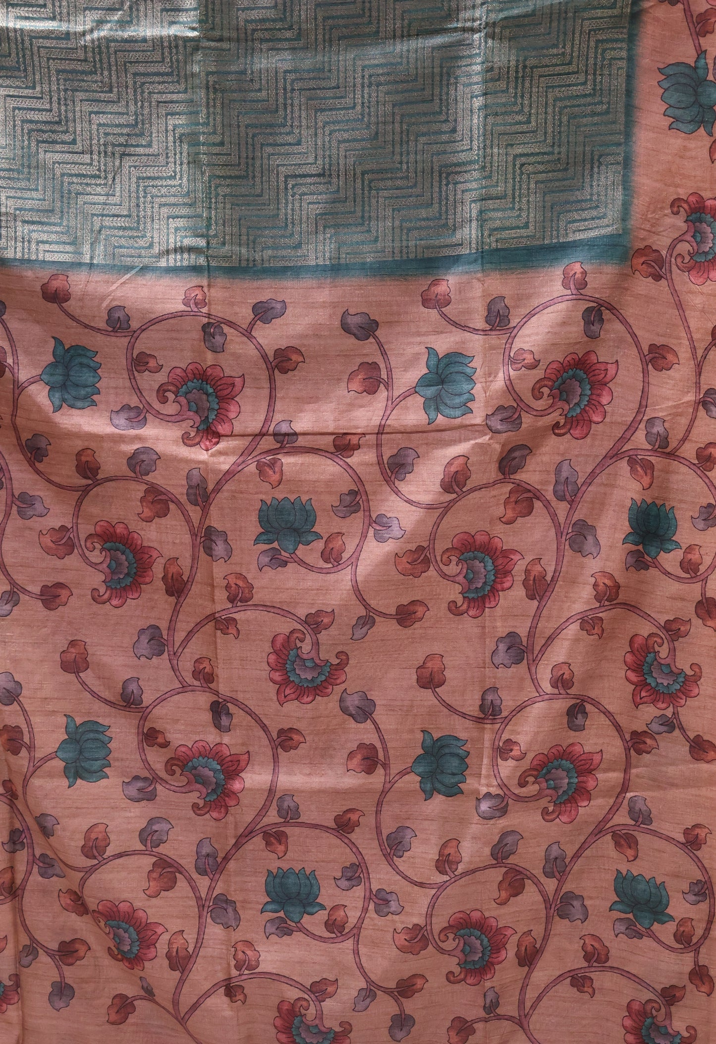 Fushion Kanjivaram Silk Saree-Green Zig Zag Zari