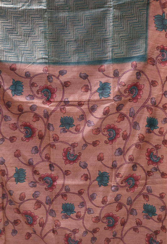 Fushion Kanjivaram Silk Saree-Green Zig Zag Zari