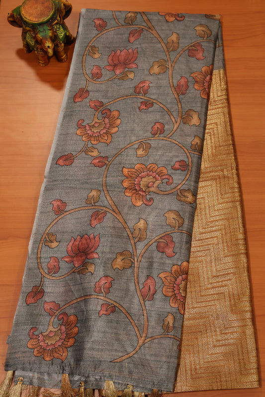 Fushion Kanjivaram Silk Saree-Mustard Zig Zag Zari