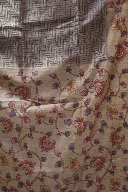 Fushion Kanjivaram Silk Saree-Brown Zig Zag Zari