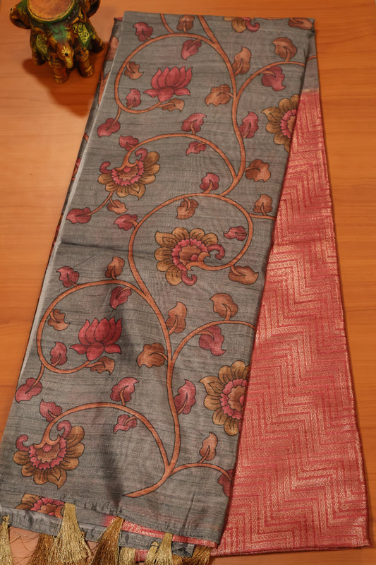Fushion Kanjivaram Silk Saree- Pink Zig Zag Zari