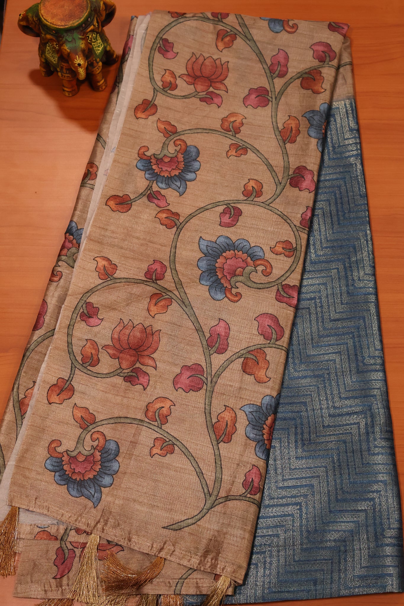 Fushion Kanchipuram Silk Saree- Blue Zig Zag Zari