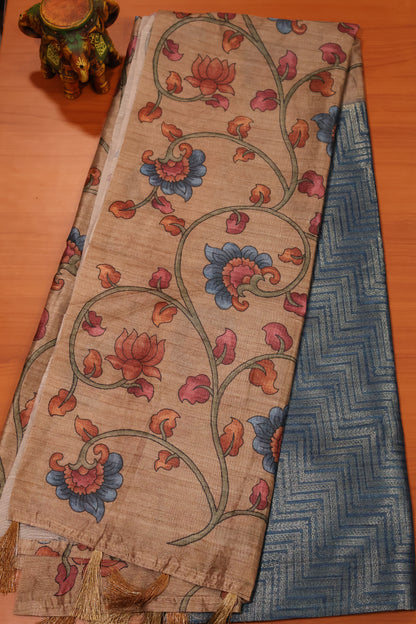 Fushion Kanjivaram Silk Saree- Blue Zig Zag Zari