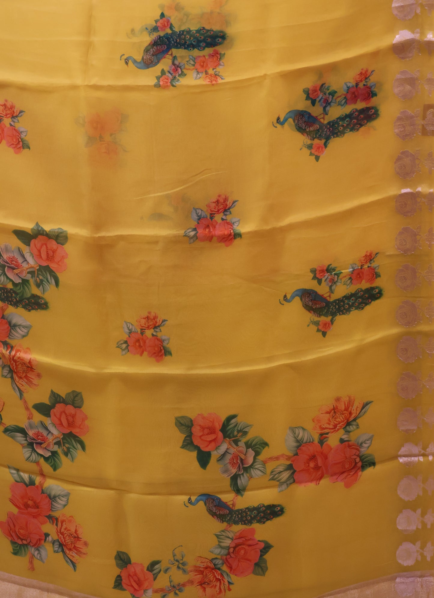 Pure Organza Saree-Lime Yellow Rose Zari