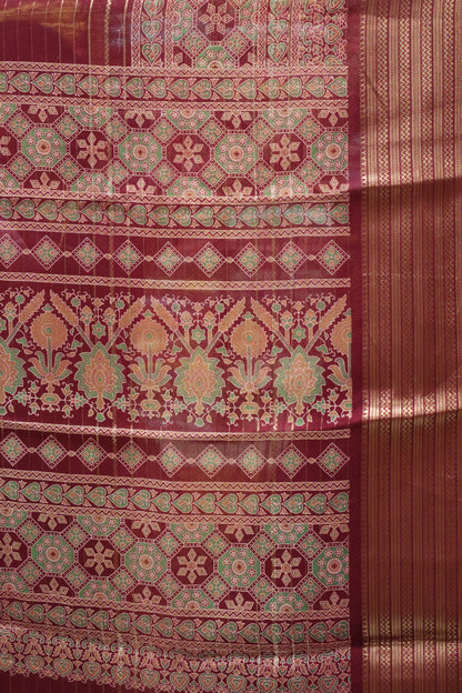 Shiffon Saree-Wine Body Line ajrakh