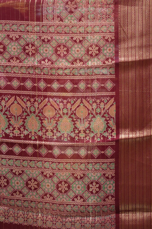 Shiffon Saree-Wine Body Line ajrakh