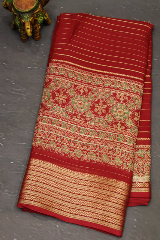 Shiffon Saree-Maroon Body Line ajrakh