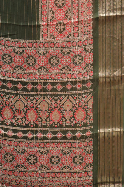 Shiffon Saree-Olive Green Body Line ajrakh