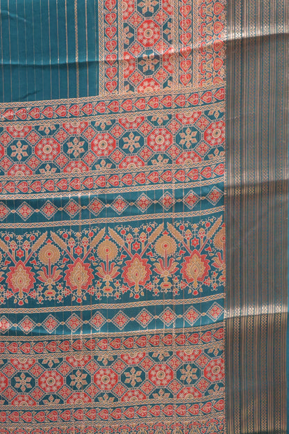 Shiffon Saree-Peacock Green Body Line ajrakh