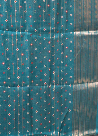 Shiffon Saree-Peacock Green Body Line ajrakh