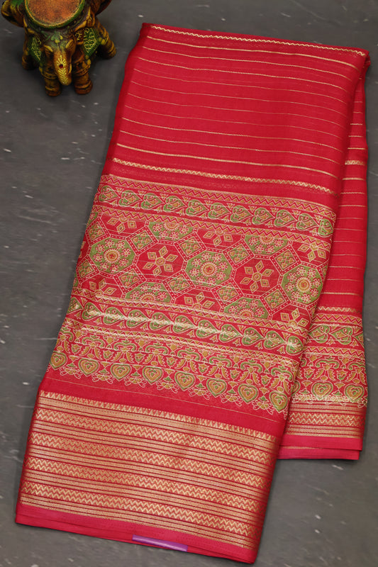 Shiffon Saree-Rani Pink Body Line ajrakh