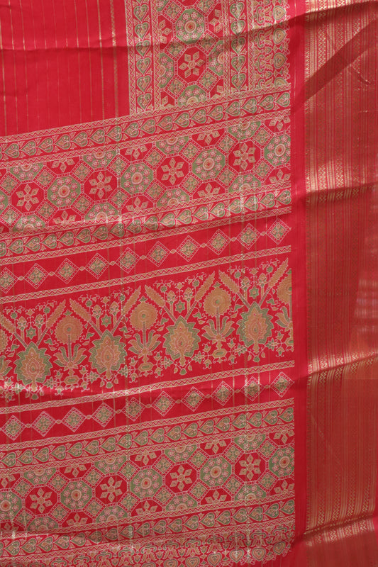 Shiffon Saree-Rani Pink Body Line ajrakh