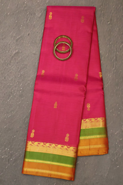 Pure Silk Saree -Rani Pink Dual Border