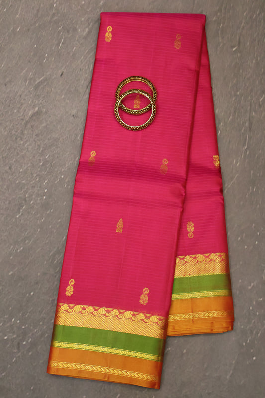 Pure Silk Saree -Rani Pink Dual Border