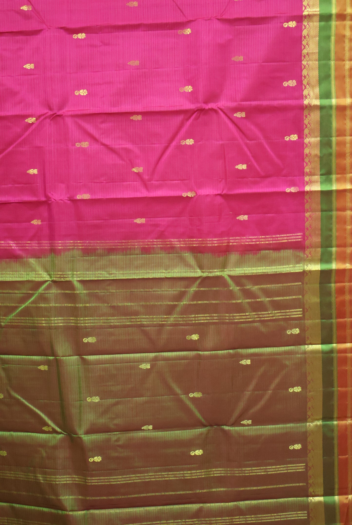 Pure Silk Saree -Rani Pink Dual Border