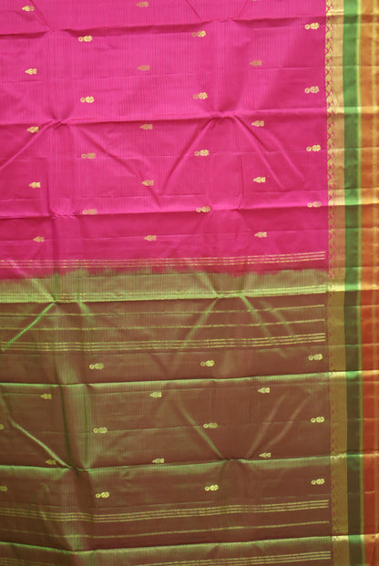 Pure Silk Saree -Rani Pink Dual Border