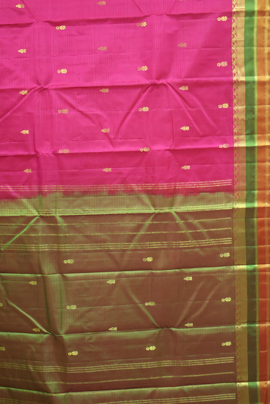 Pure Silk Saree -Rani Pink Dual Border