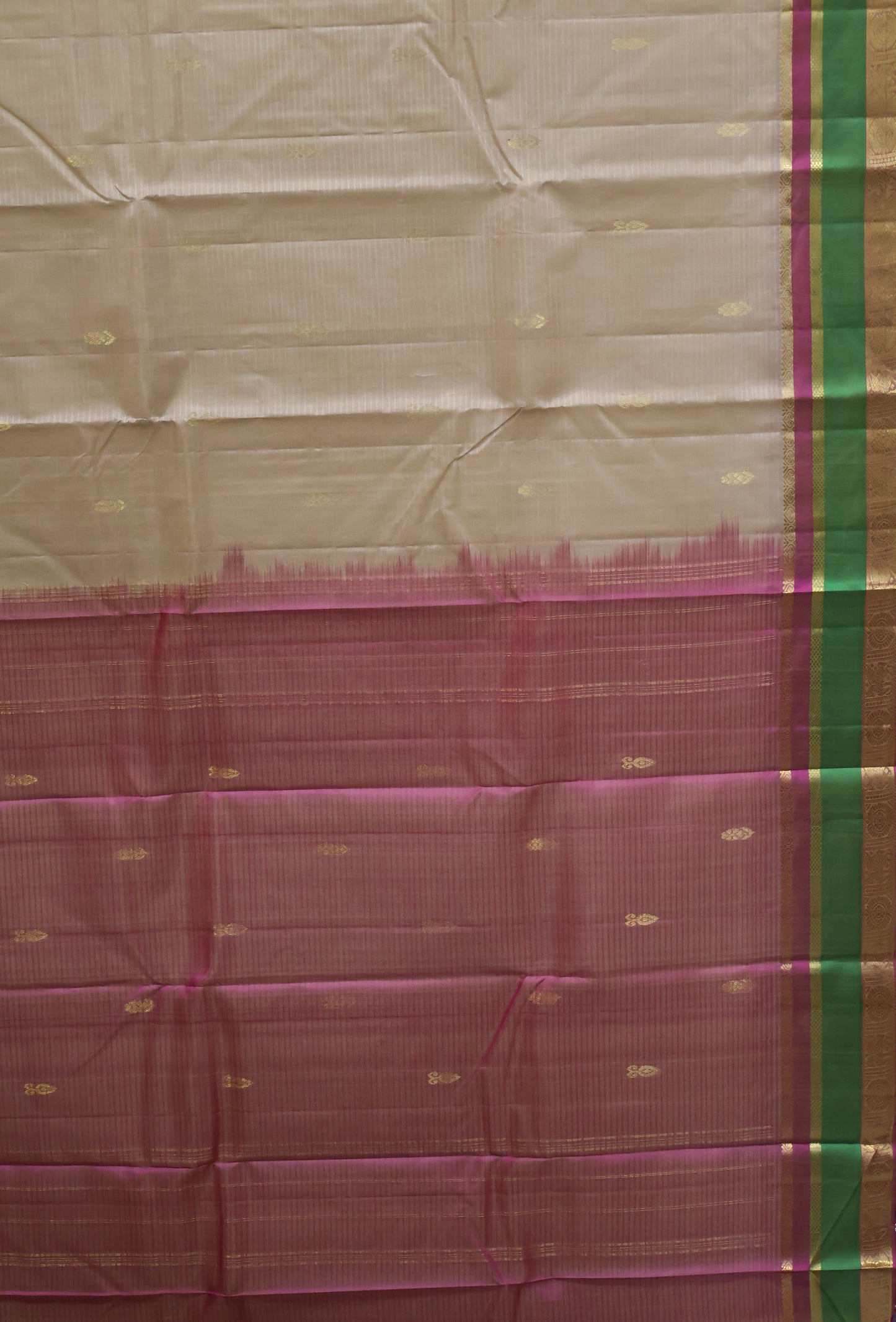 Pure Silk Saree -Cream Blue Dual Border