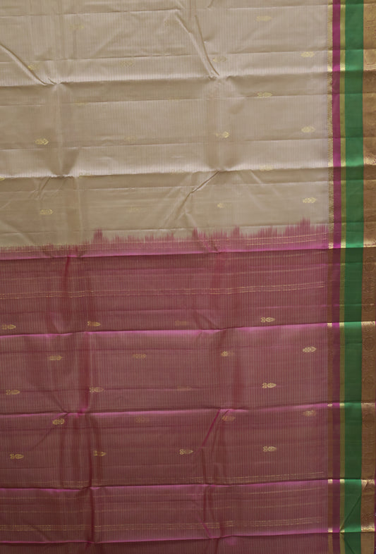 Pure Silk Saree -Cream Blue Dual Border