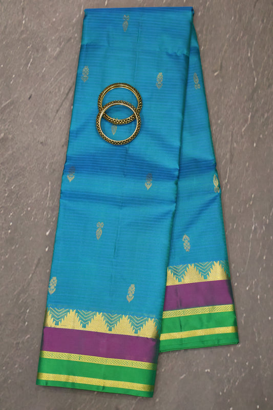 Pure Silk Saree -Ramar Blue Dual Border