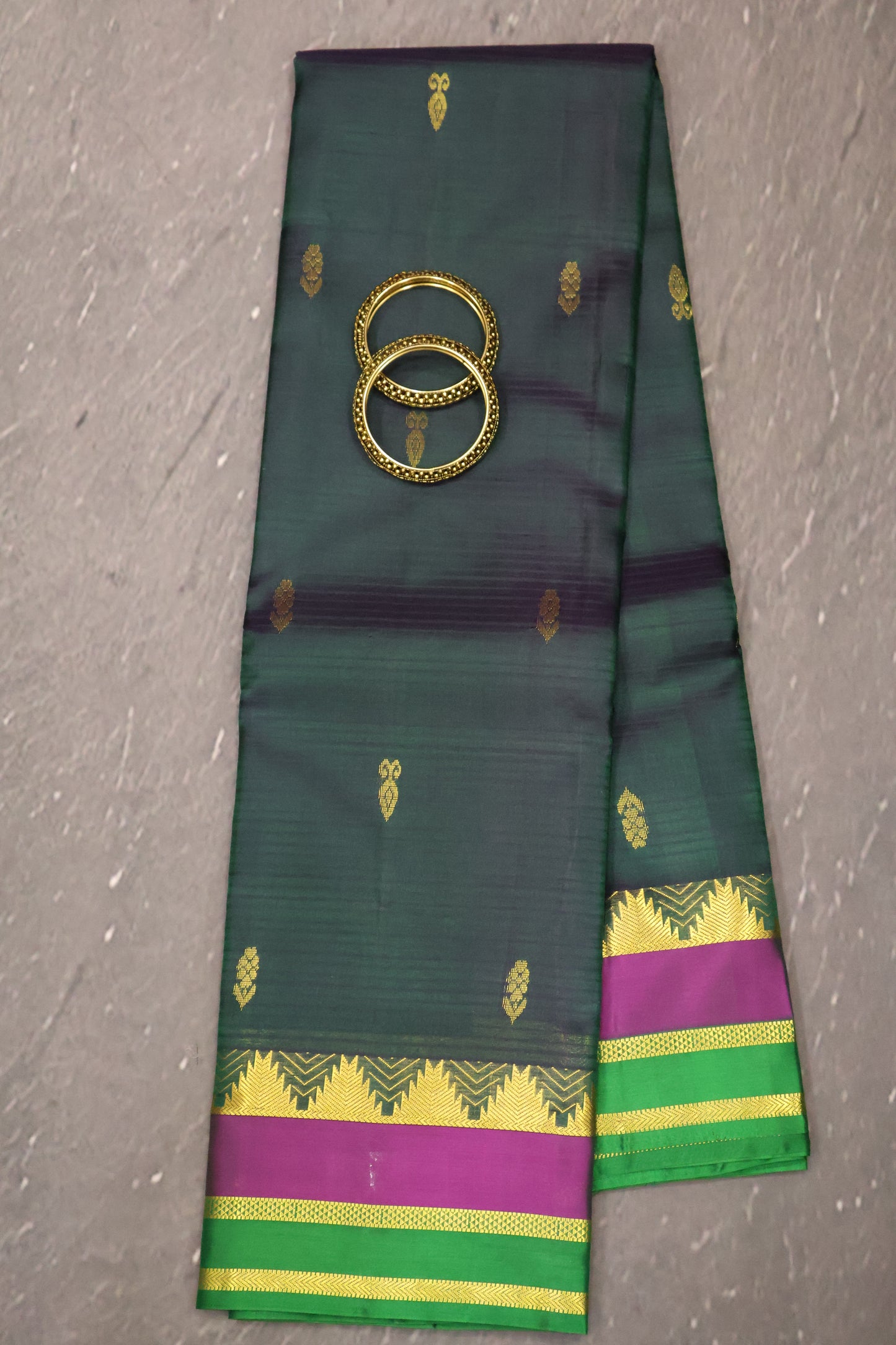 Pure Silk Saree -Bottle Green Dual Border