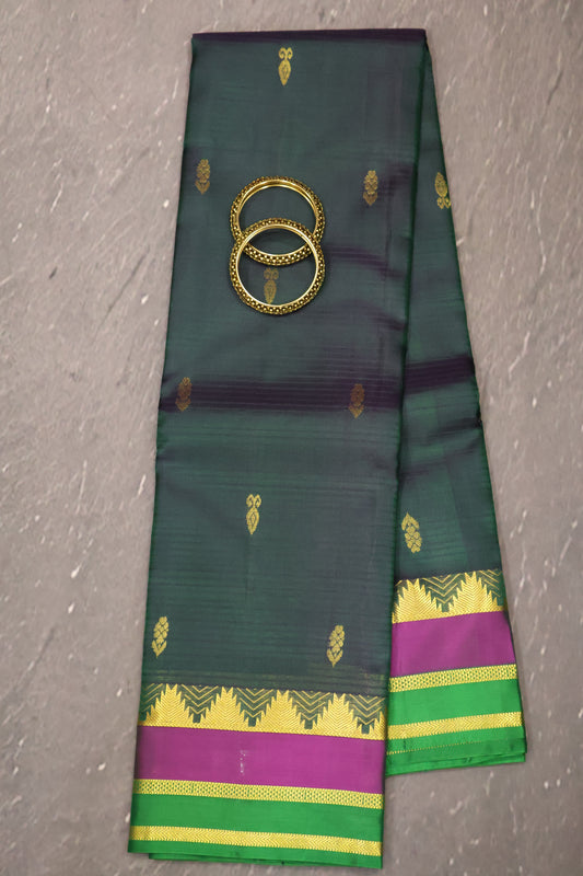 Pure Silk Saree -Bottle Green Dual Border