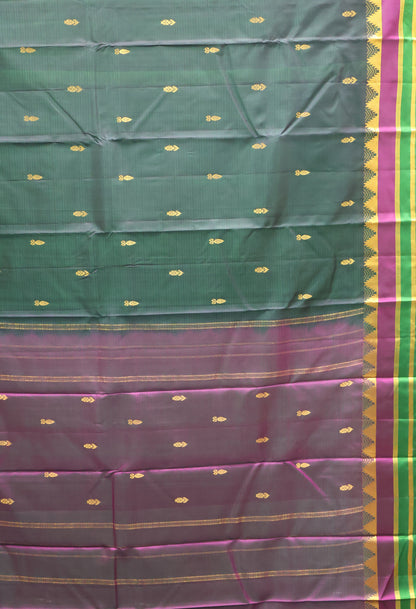 Pure Silk Saree -Bottle Green Dual Border