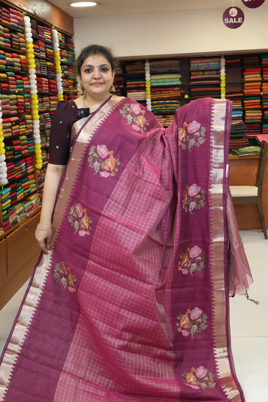 Mangal Giri Silk Saree-Purple Floral Print