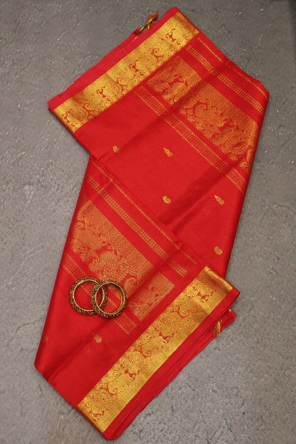Pure Silk Cotton Saree-Manga Border-Red