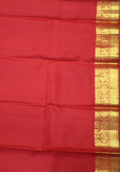 Pure Kanjivaram Silk Saree-Bottle Green Checks Mayil Border