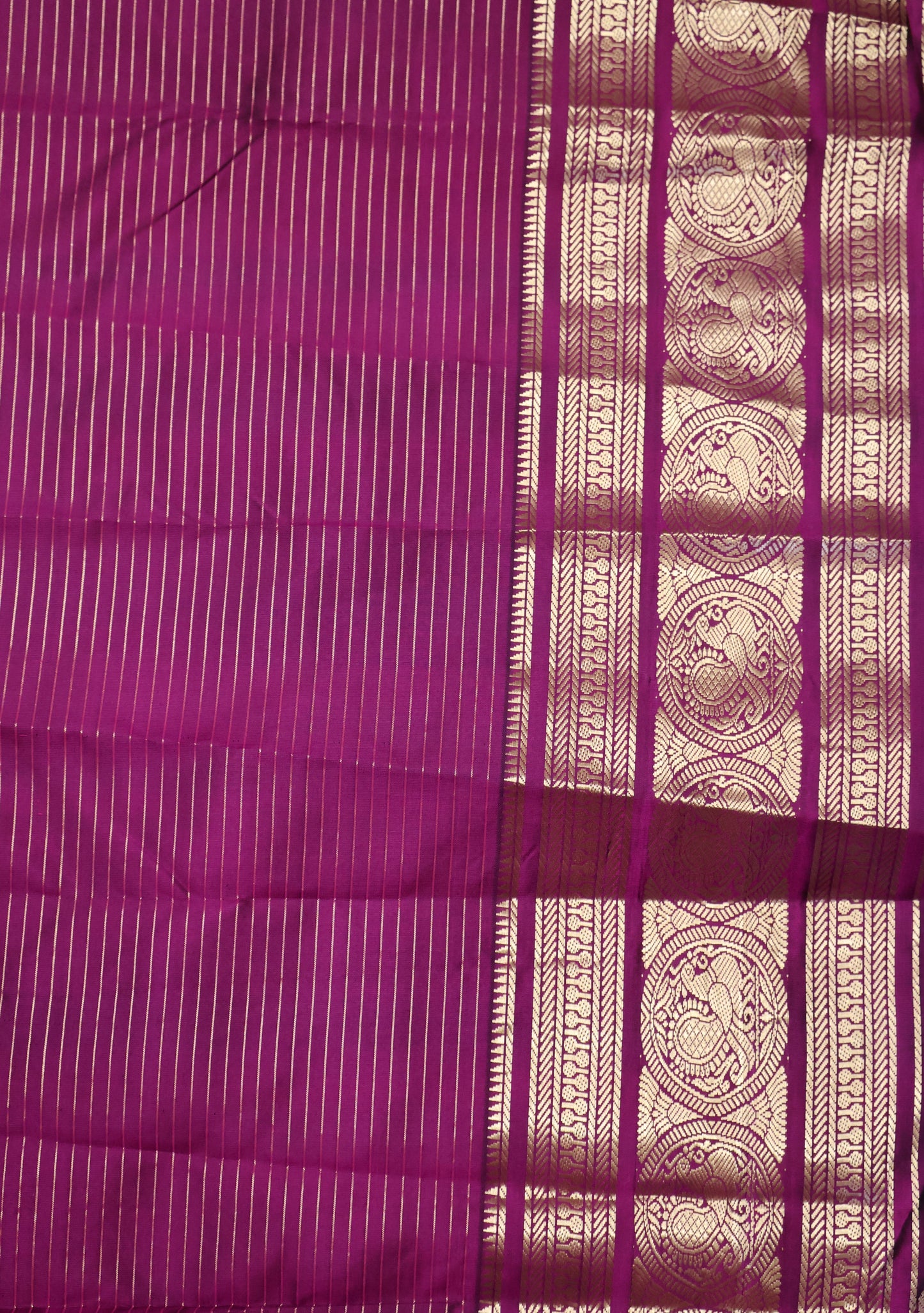 Pure Kanjivaram Silk Saree-Magenta Square Checks Mayil Border