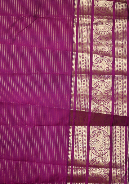 Pure Kanjivaram Silk Saree-Magenta Square Checks Mayil Border