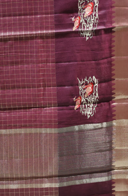 Mangal Giri Silk Saree-Wine Swan Print