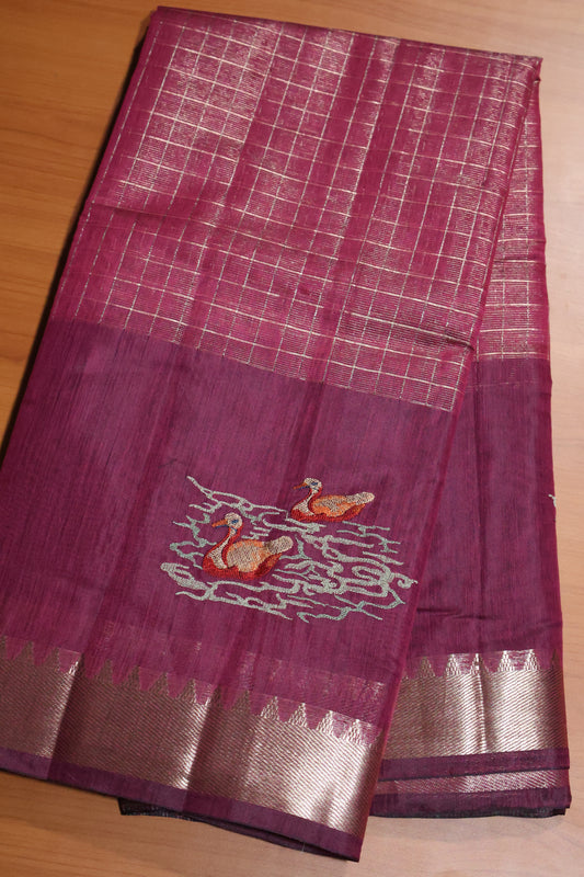 Mangal Giri Silk Saree-Magenta Swan Print