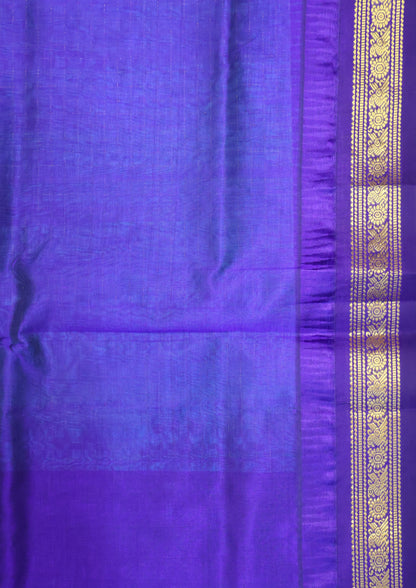 Pure Silk Cotton Saree-Blue Laksha Deepam