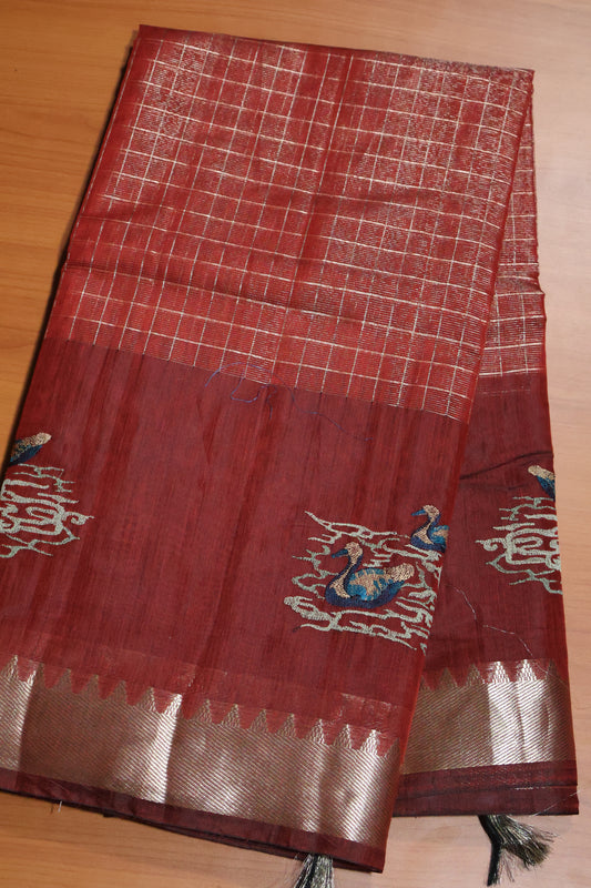 Mangal Giri Silk Saree-Maroon Swan Print