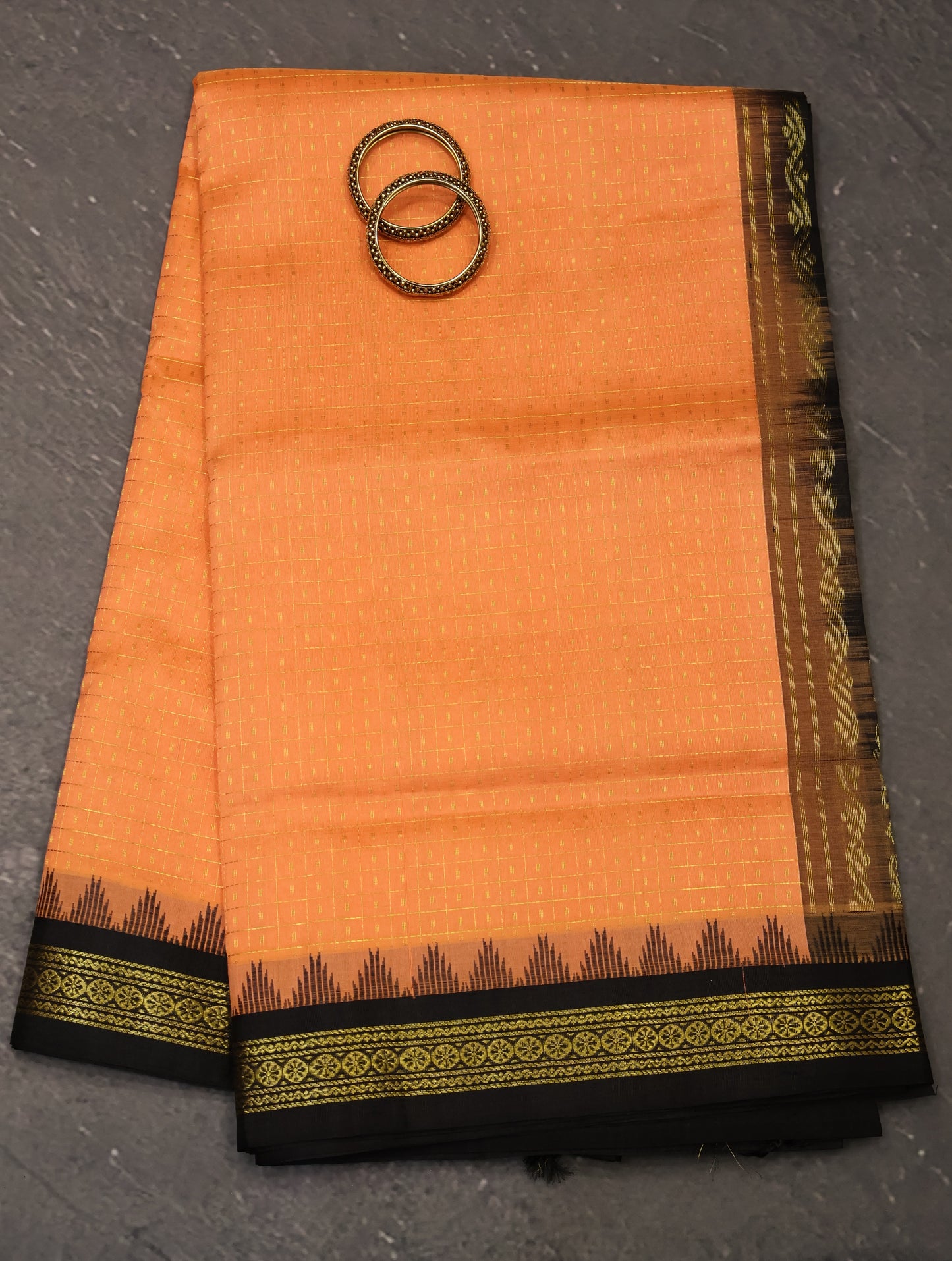 Pure Silk Cotton Saree-Orange Laksha Deepam
