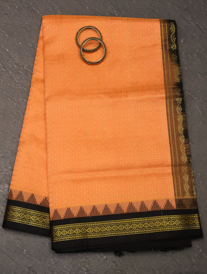 Pure Silk Cotton Saree-Orange Laksha Deepam