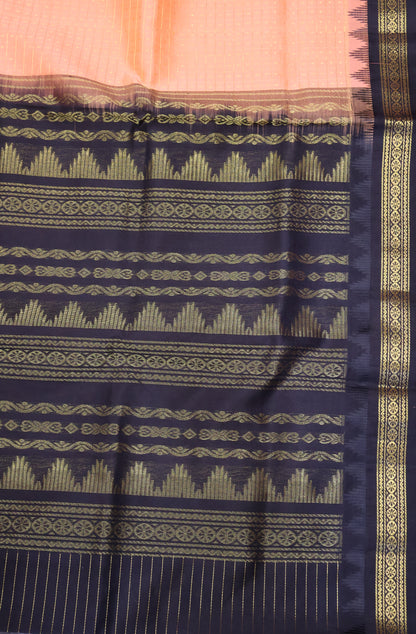 Pure Silk Cotton Saree-Orange Laksha Deepam