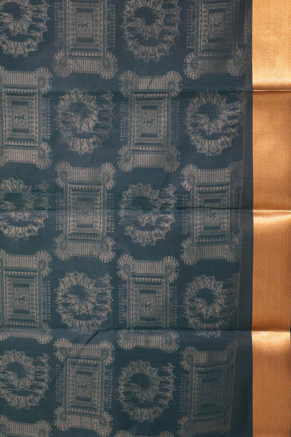 Kora Silk Cotton Saree - Bottle Green Frame Warli