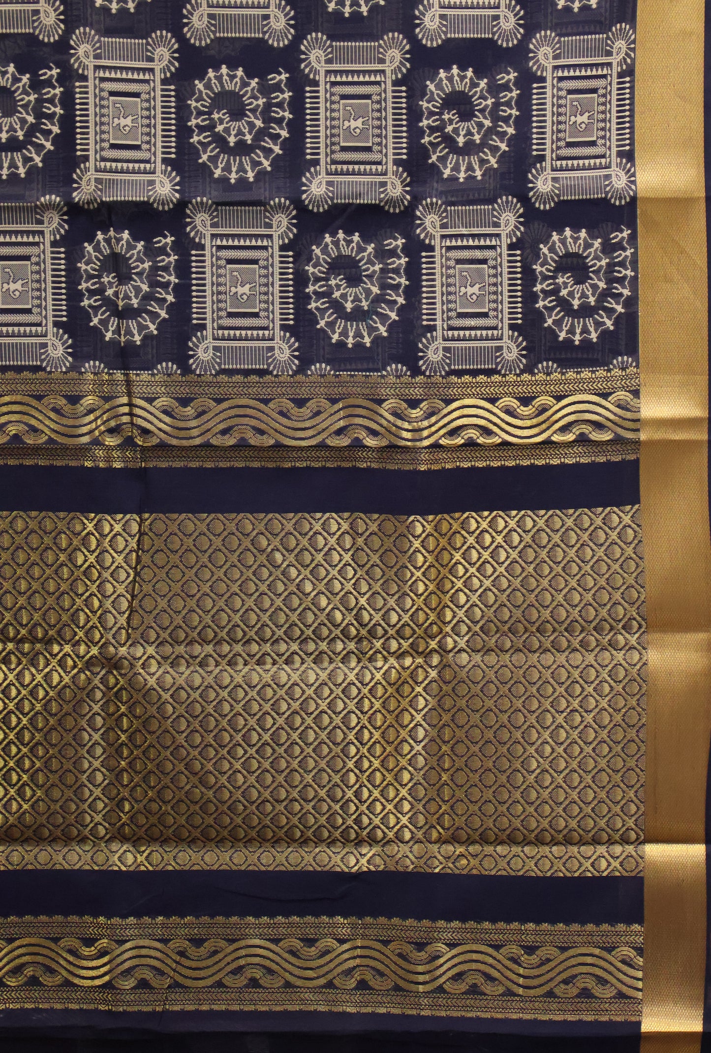 Kora Silk Cotton Saree - Black Frame Warli