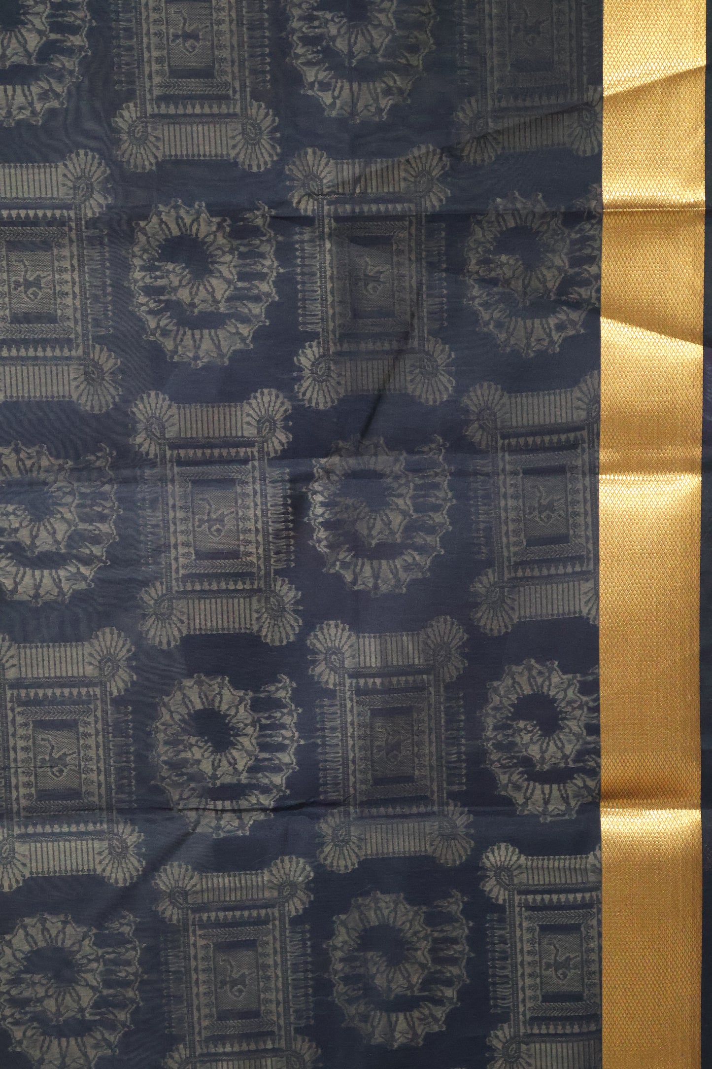 Kora Silk Cotton Saree - Black Frame Warli